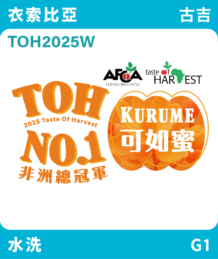 TOH2025W｜衣索比亞 古吉 可如蜜 水洗 TOH總冠軍