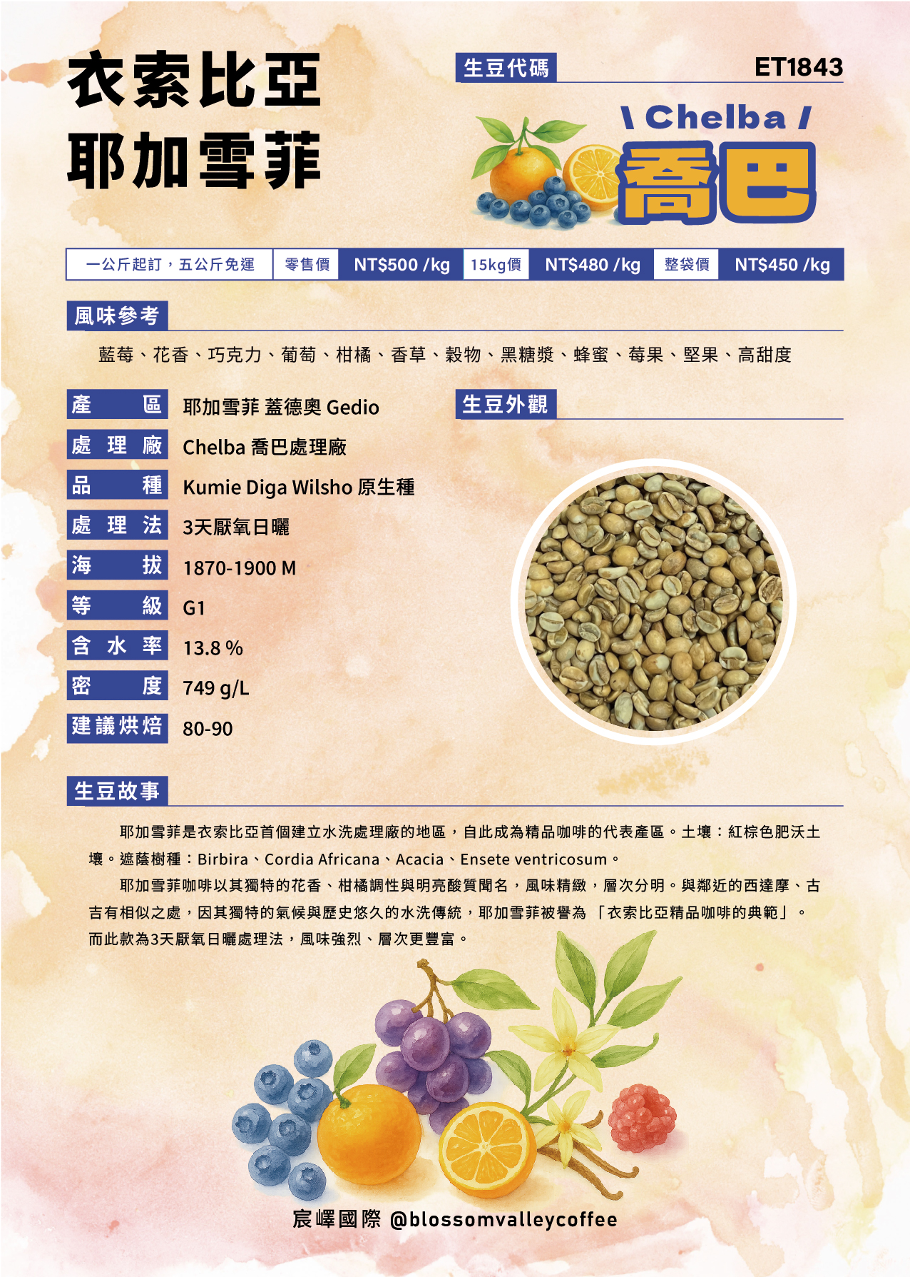 ET1843｜衣索比亞 耶加雪菲 喬巴 3天厭氧日曬 G1