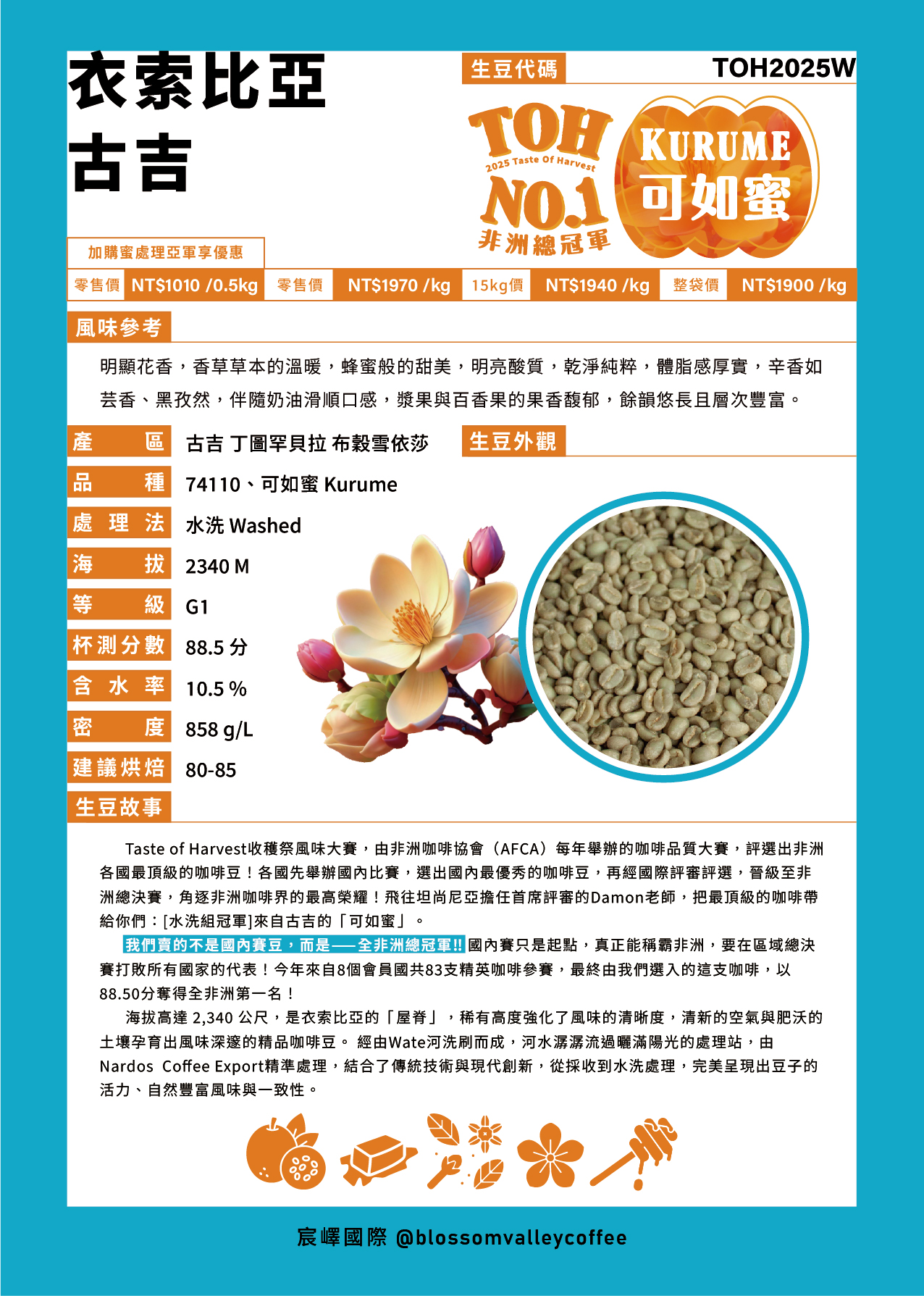 TOH2025W｜衣索比亞 古吉 可如蜜 水洗 TOH總冠軍